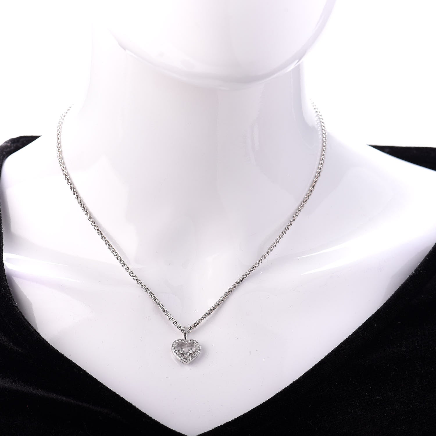 Chopard 18K White Gold Happy Diamonds Floating Heart Pendant Necklace 2 of 4