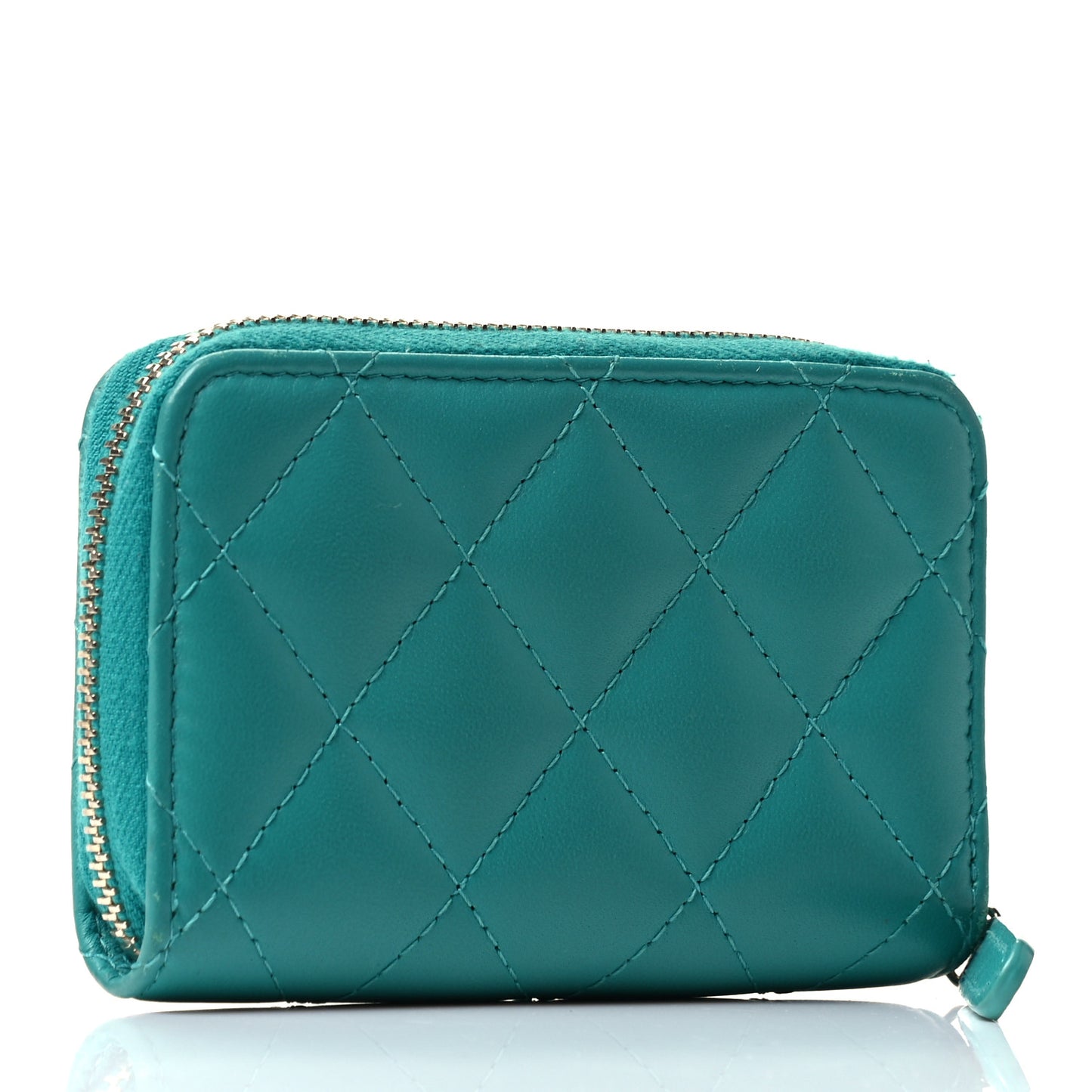 Lambskin Quilted Zip Around Coin Purse Wallet Turquoise