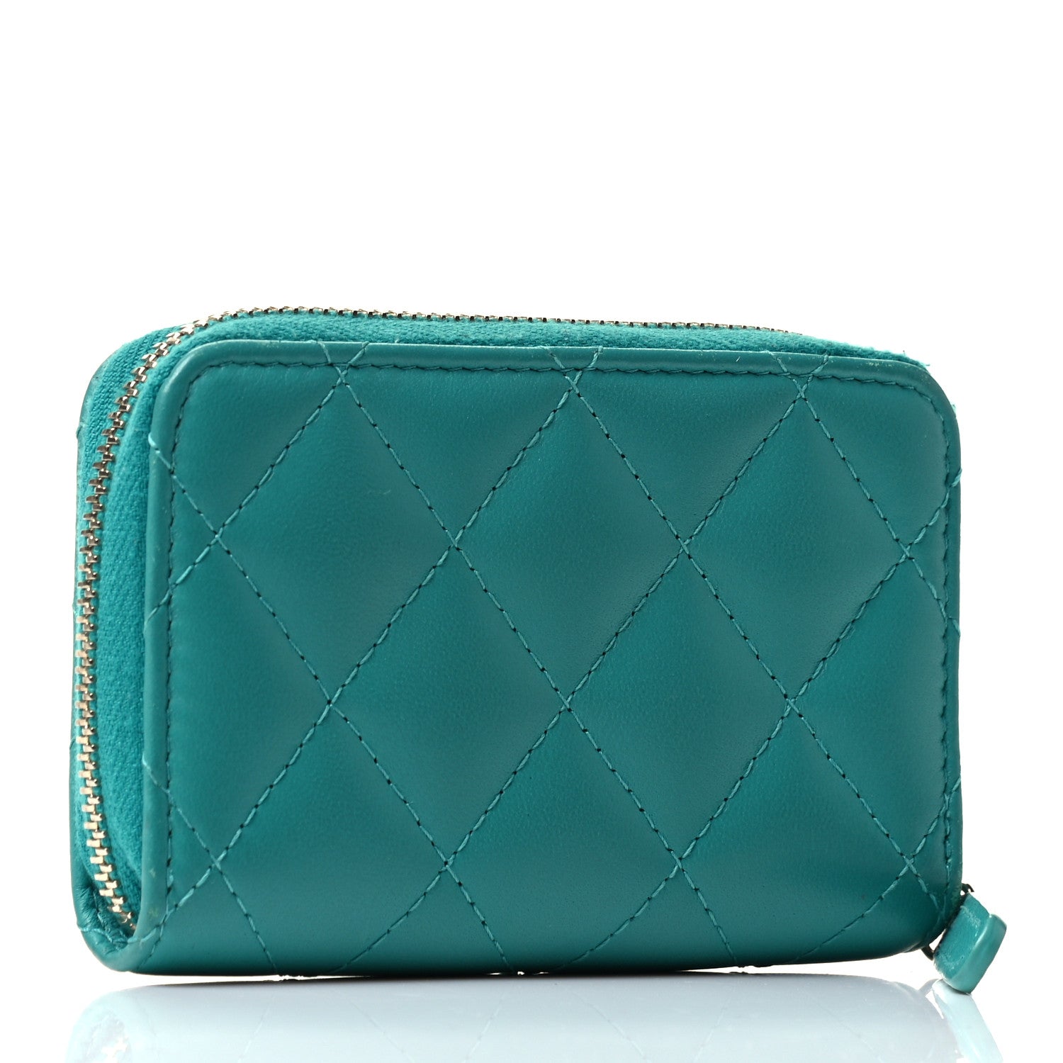 Chanel Lambskin Quilted Zip Around Coin Purse Wallet Turquoise 2 of 4