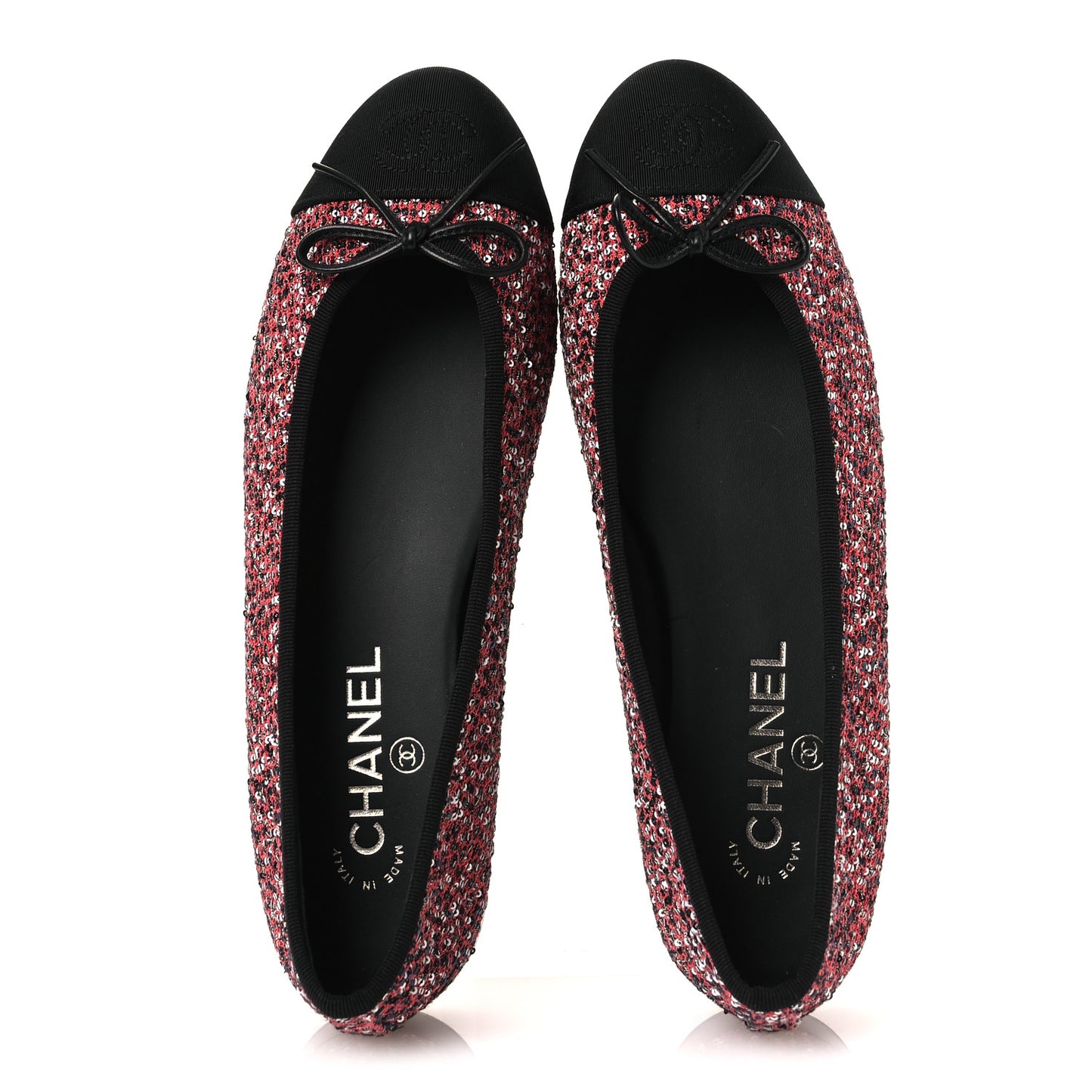 Glittered Tweed Sequin Grosgrain Cap Toe Ballet Flats 39 Pink White Silver Black