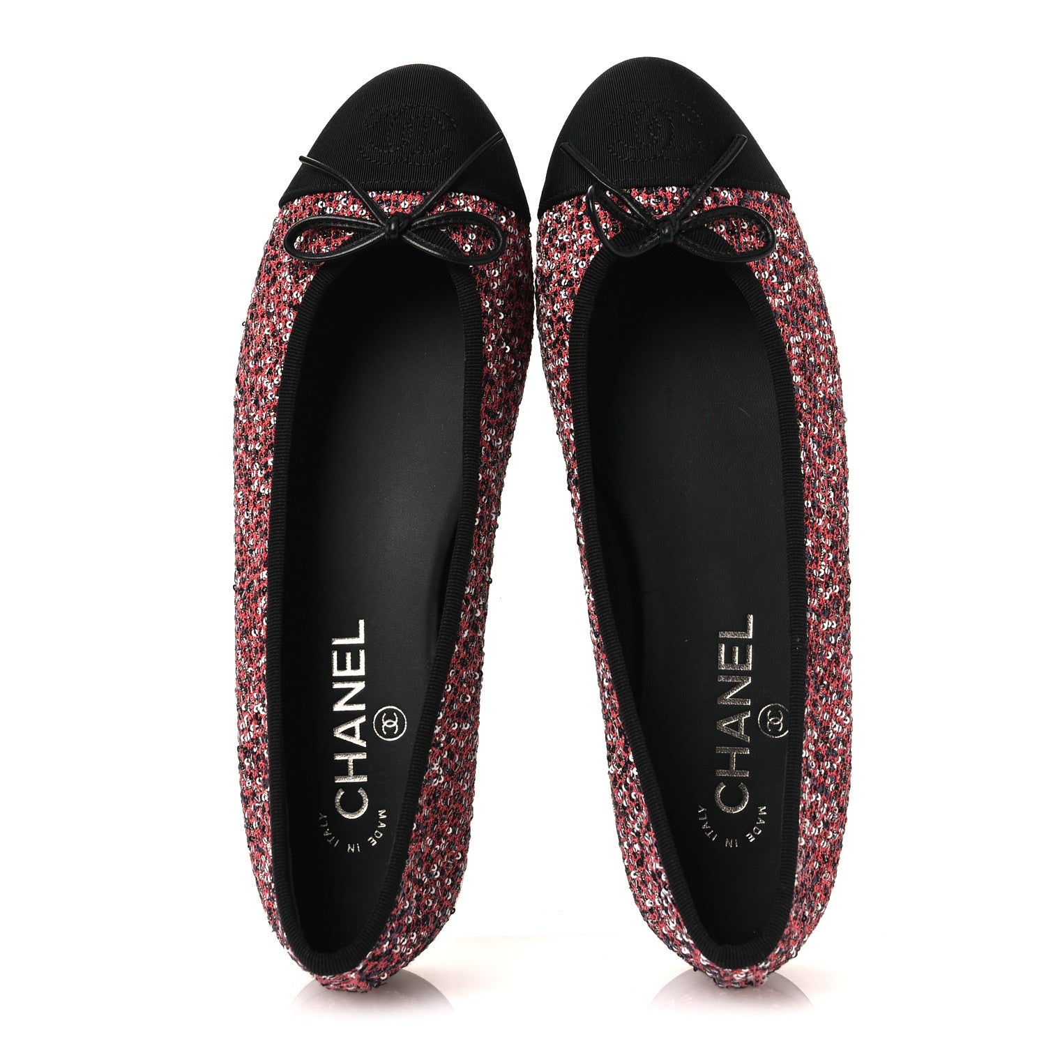 Chanel Glittered Tweed Sequin Grosgrain Cap Toe Ballet Flats 39 Pink White Silver Black 2 of 11