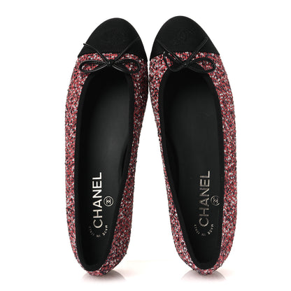 Chanel Glittered Tweed Sequin Grosgrain Cap Toe Ballet Flats 39 Pink White Silver Black 2 of 11