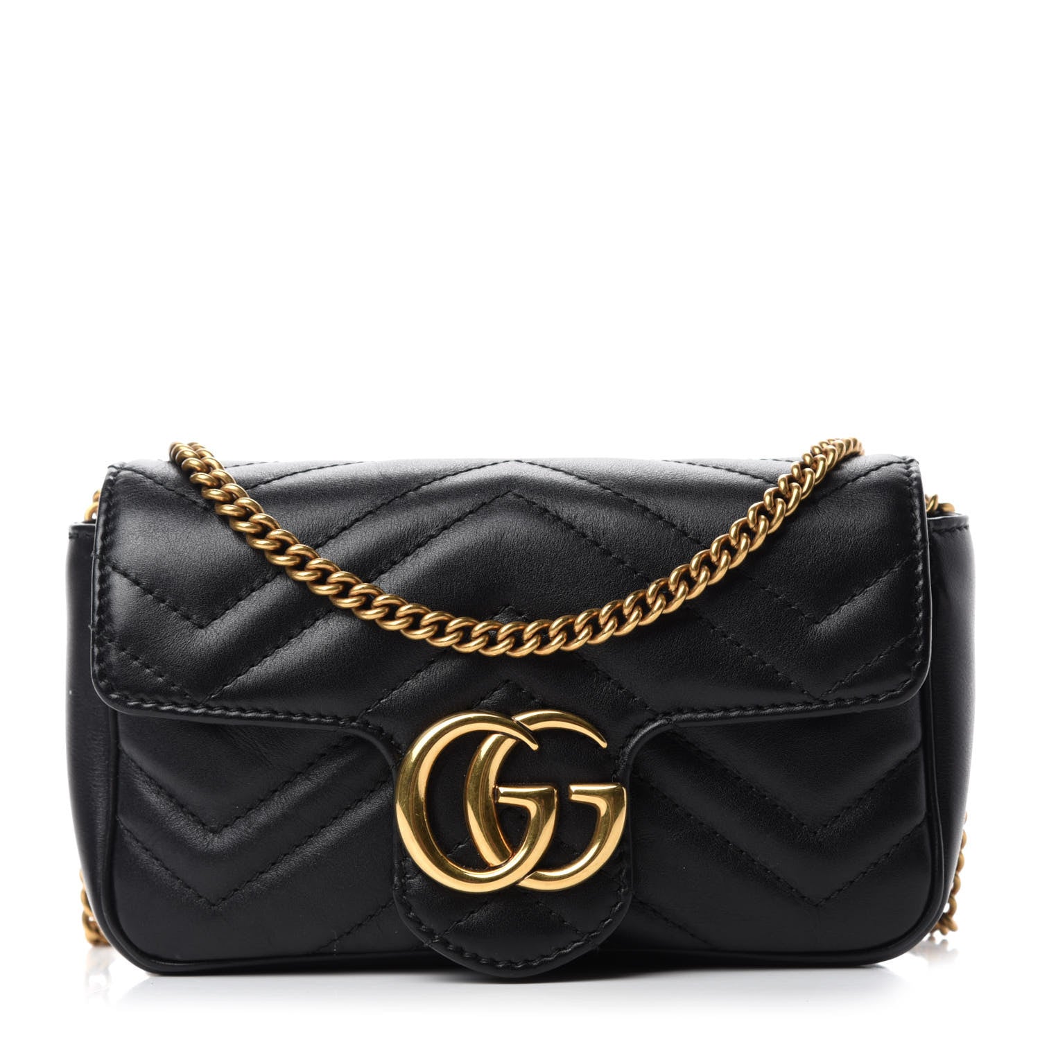 Gucci Calfskin Matelasse Super Mini GG Marmont Shoulder Bag Black 1 of 11