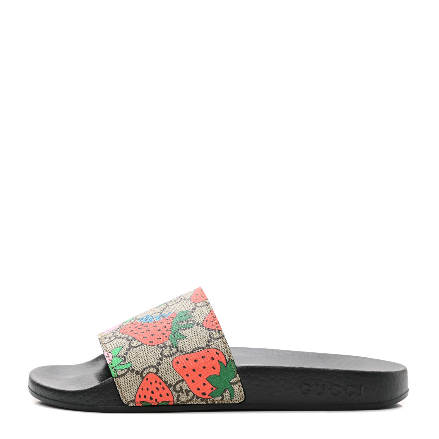 Gucci GG Supreme Monogram Strawberry Slide Sandals 37 Beige Multicolor 1 of 8