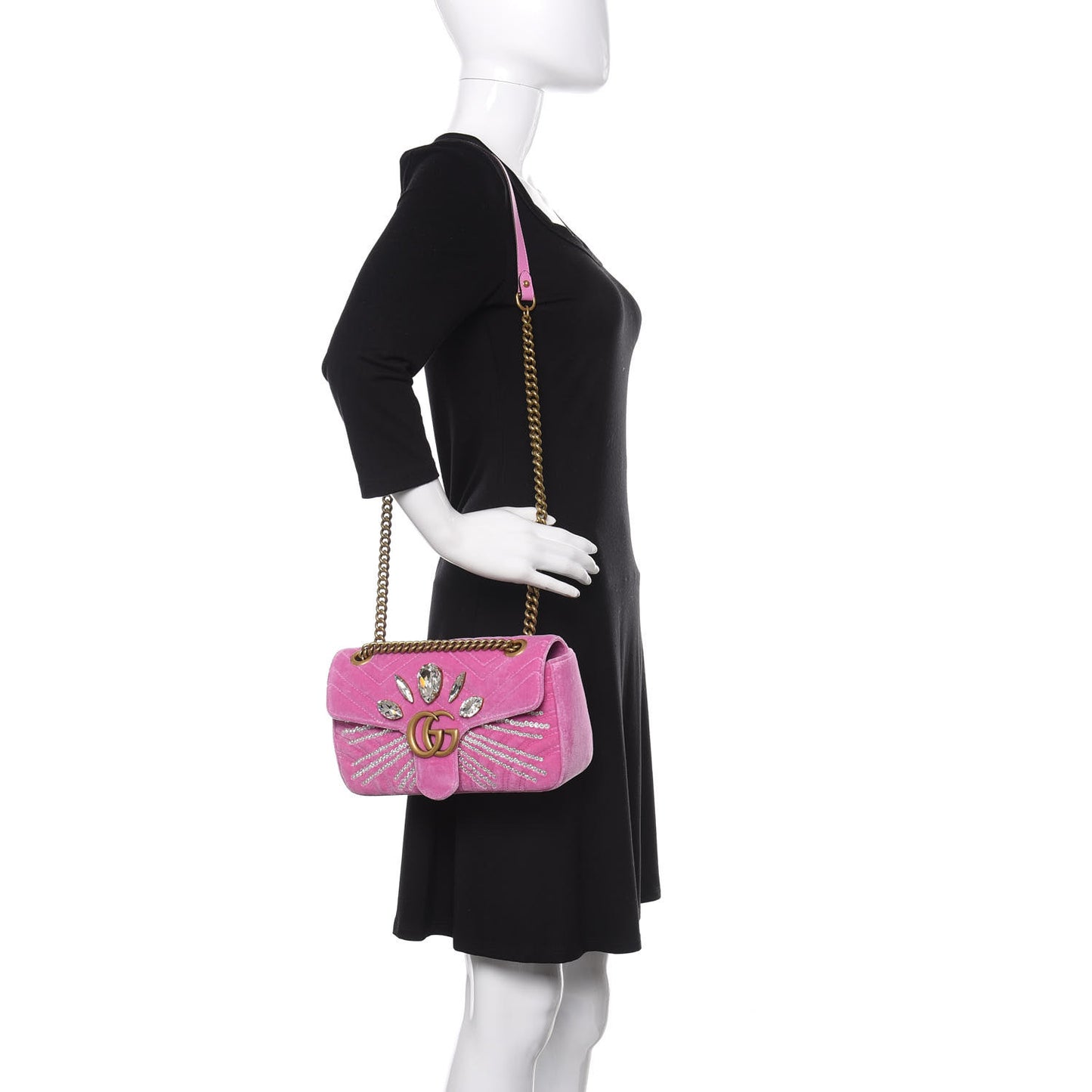 Velvet Matelasse Marquise Crystals Embroidered Small GG Marmont Shoulder Bag Malva