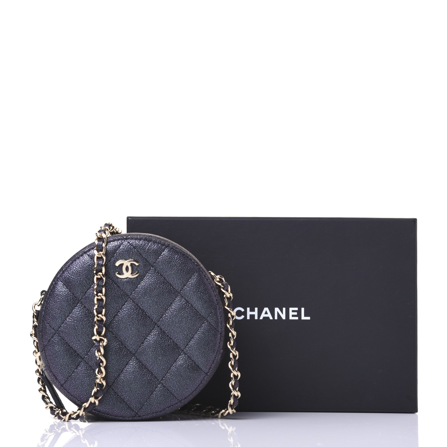 Chanel Iridescent Caviar Quilted Round Clutch With Chain Black 11 of 11