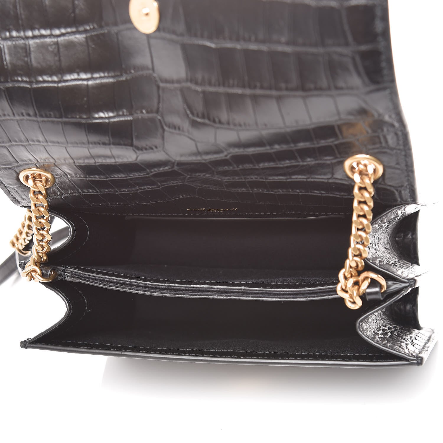 Saint Laurent Calfskin Crocodile Embossed Small Monogram Sunset Black 5 of 9
