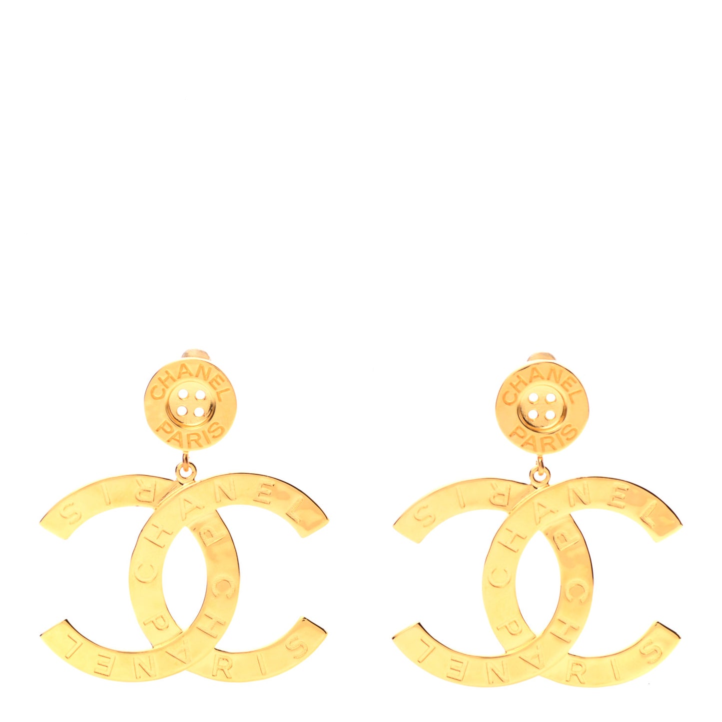 Metal Large Paris Button Earrings Gold