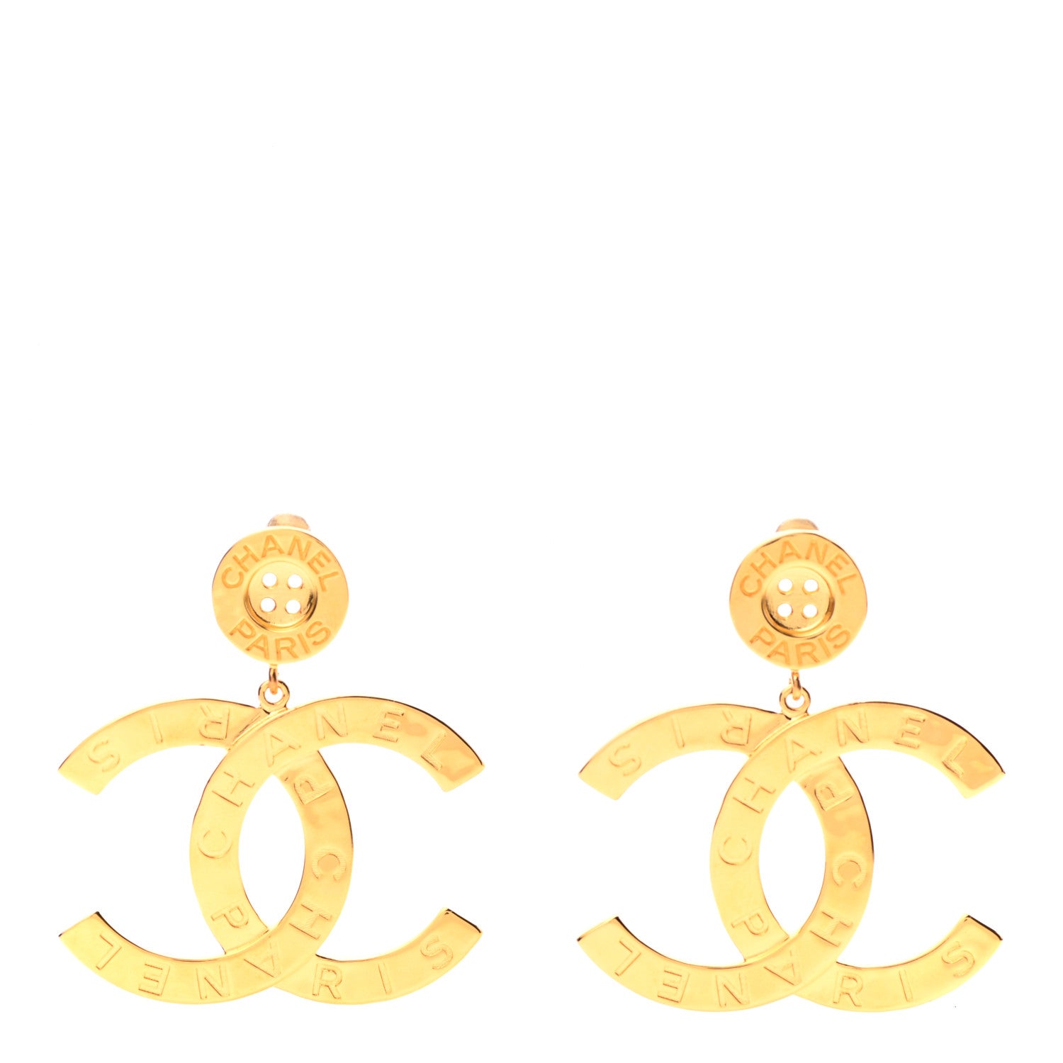 Chanel Metal Large Paris Button Earrings Gold 1 of 4