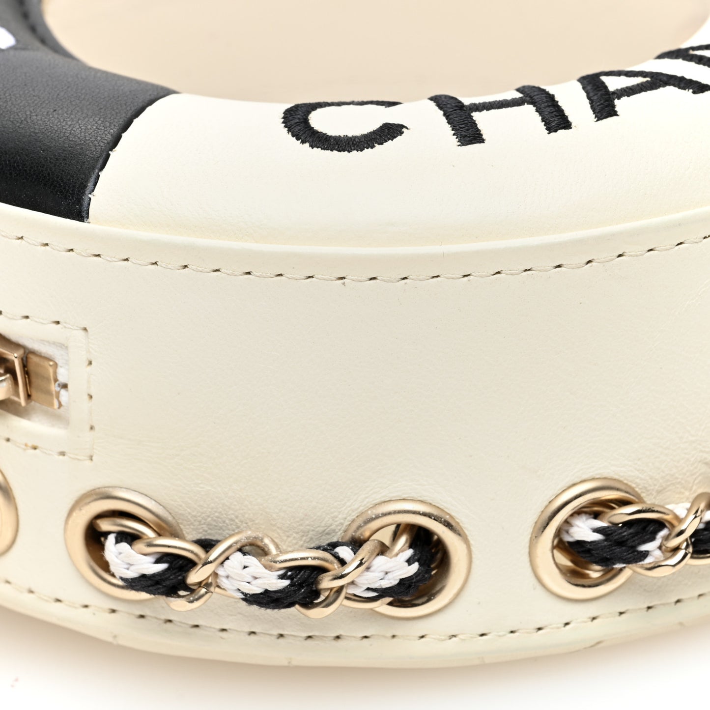 Lambskin Coco Lifesaver Round Bag Black White
