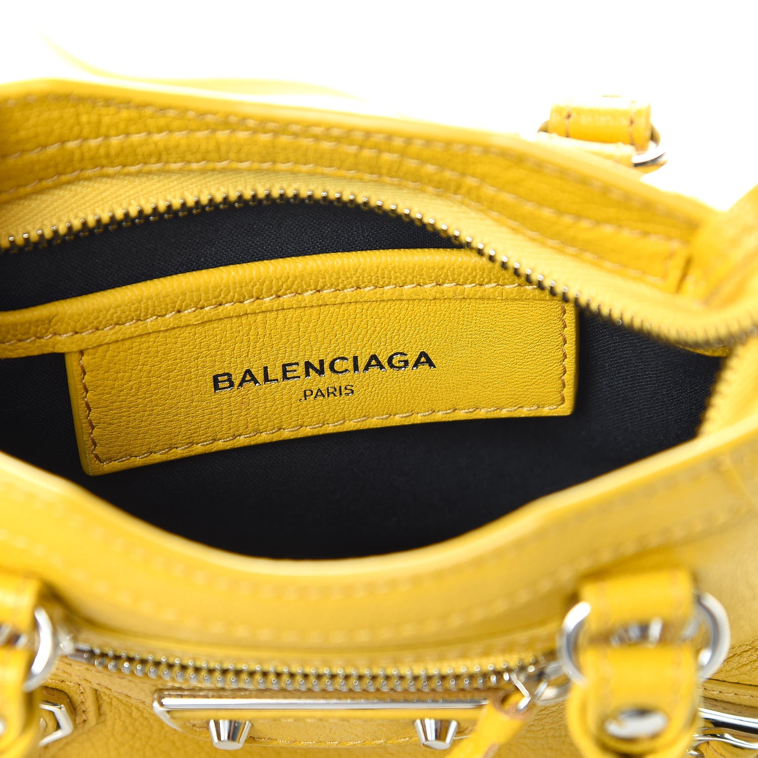 Balenciaga Chevre Silver Metallic Edge Hardware Nano City Jaune Epi 6 of 11