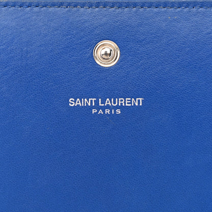 Saint Laurent Calfskin Crocodile Embossed Monogram Chain Wallet Royal Blue 6 of 13