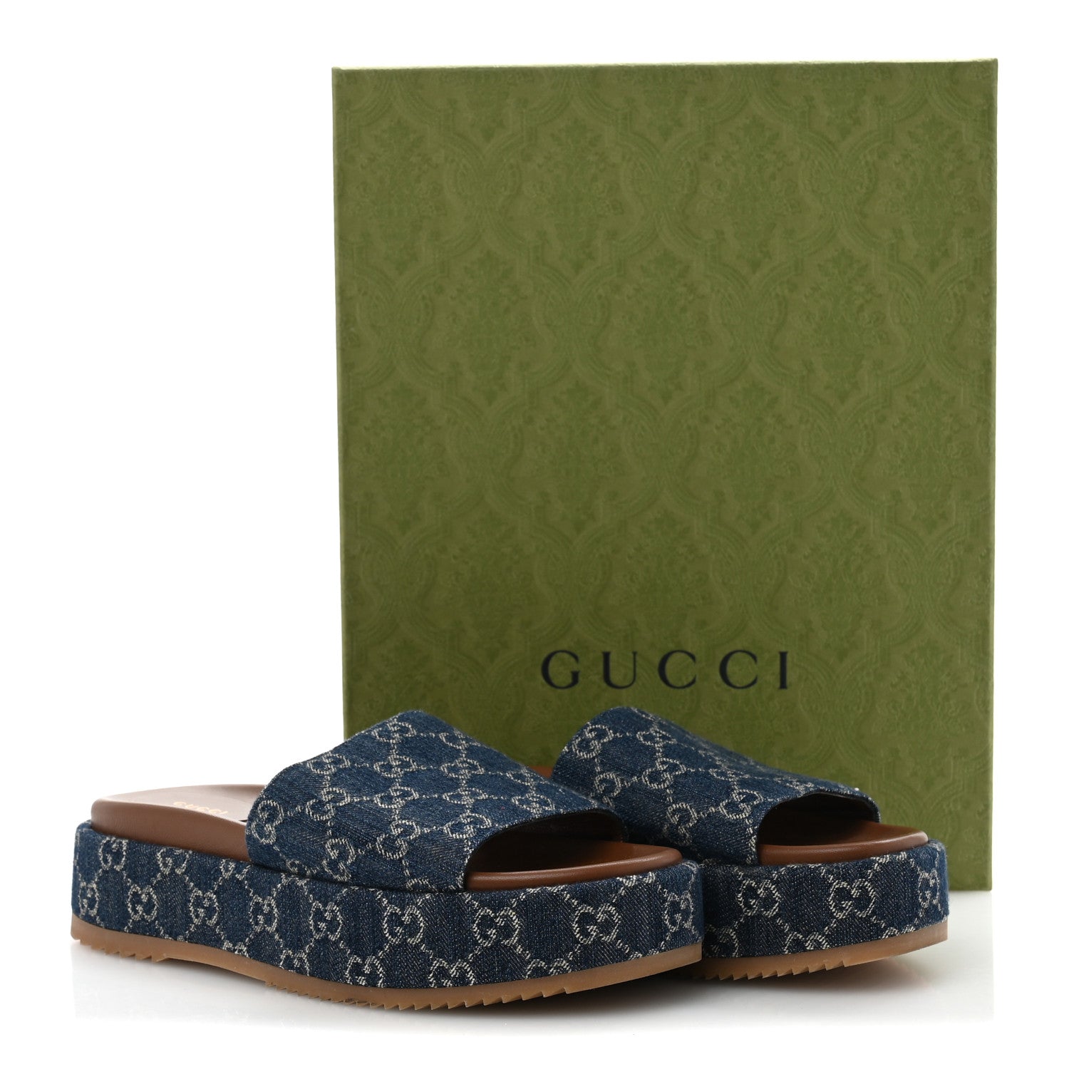 Gucci New Denim GG Monogram Angelina Platform 55mm Slide Sandals 41 Blue Tea 10 of 10
