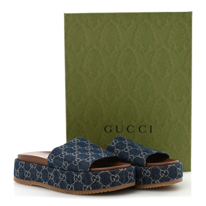 Gucci New Denim GG Monogram Angelina Platform 55mm Slide Sandals 41 Blue Tea 10 of 10