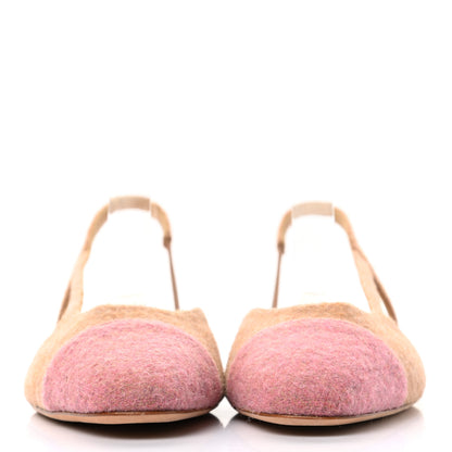 Chanel Wool Cap Toe CC Slingback Flat 40 Beige Pink 2 of 8