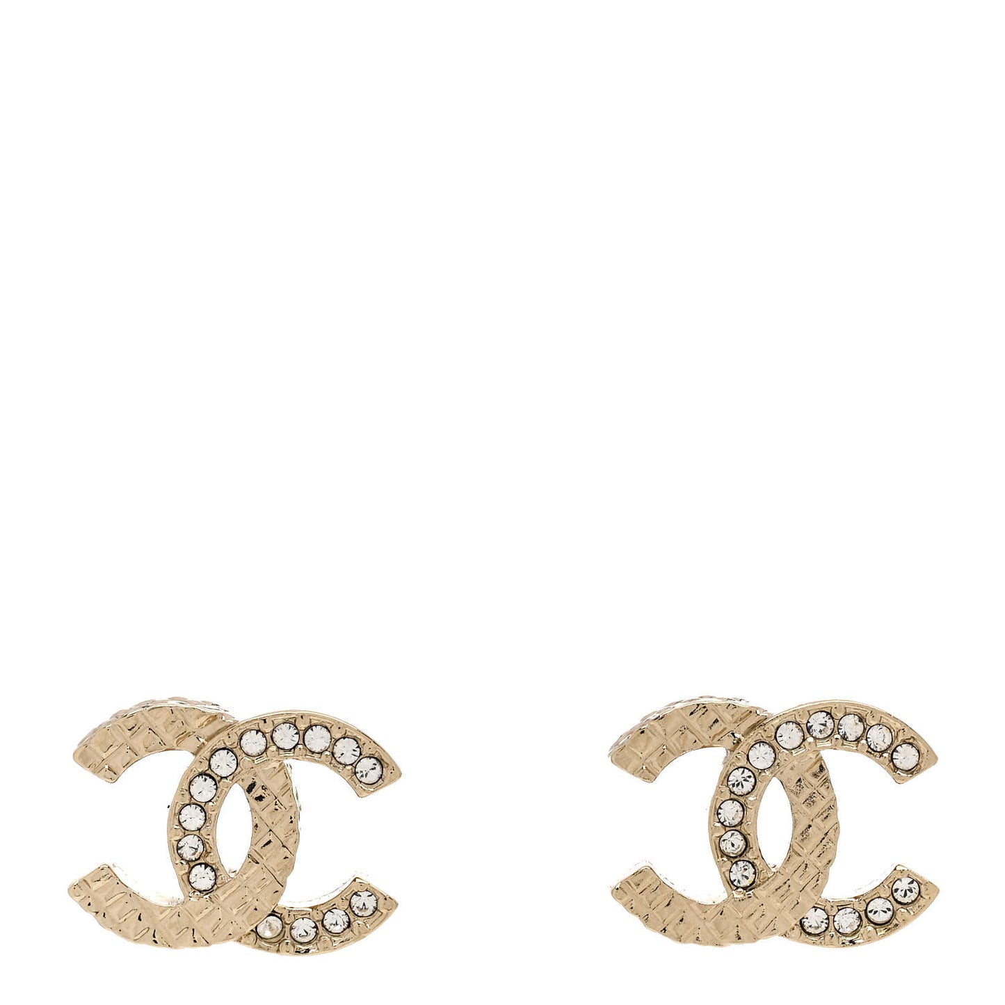 Metal Crystal Quilted CC Earrings Gold
