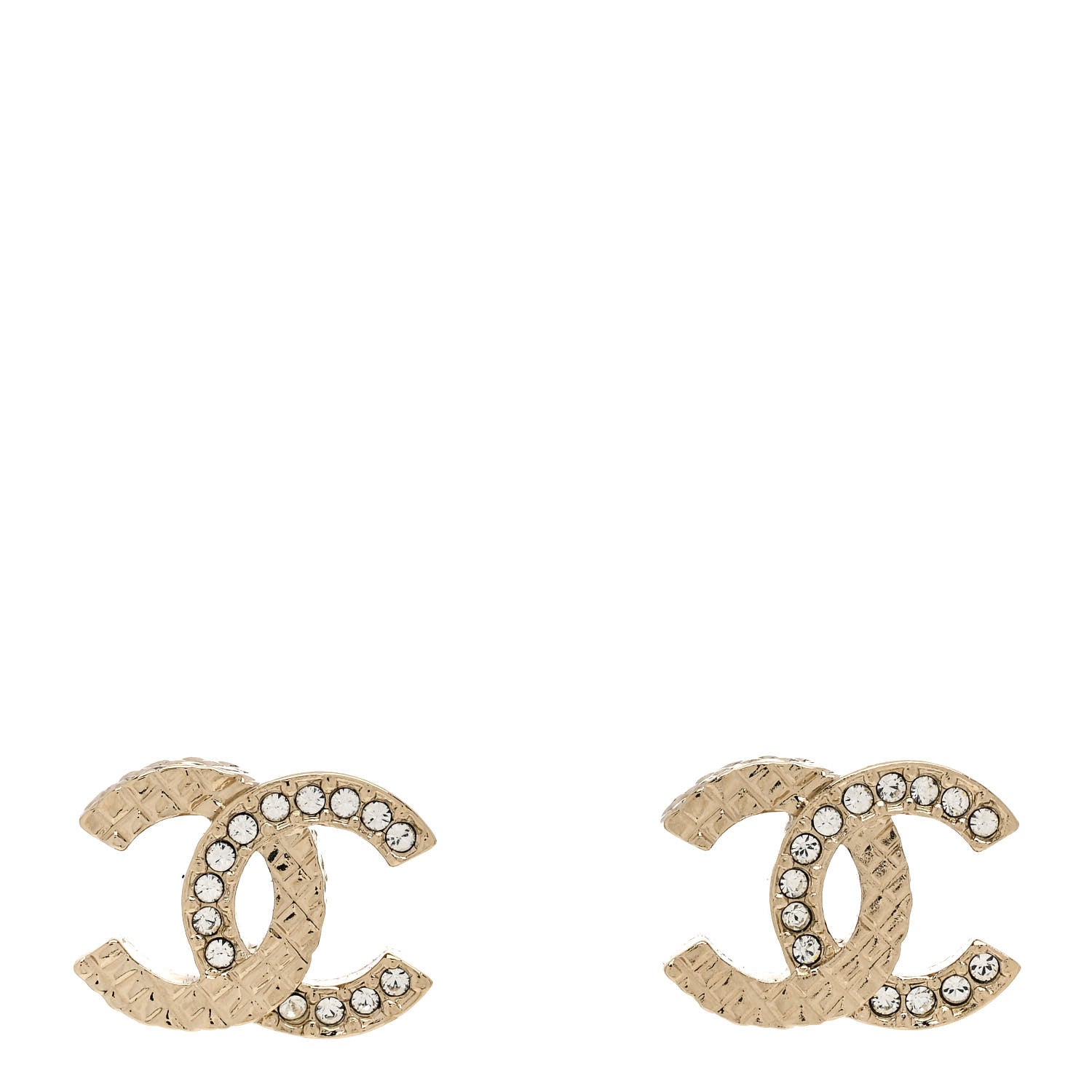 Chanel Metal Crystal Quilted CC Earrings Gold 1 of 5