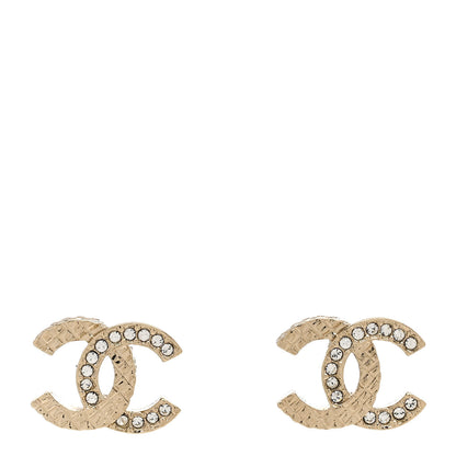 Chanel Metal Crystal Quilted CC Earrings Gold 1 of 5
