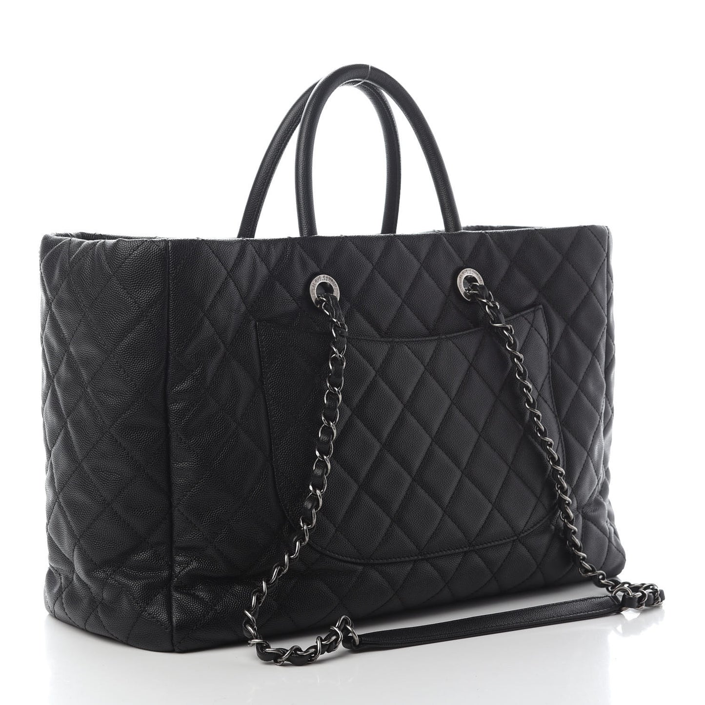 Caviar Quilted Large Coco Handle Shopping Tote Black