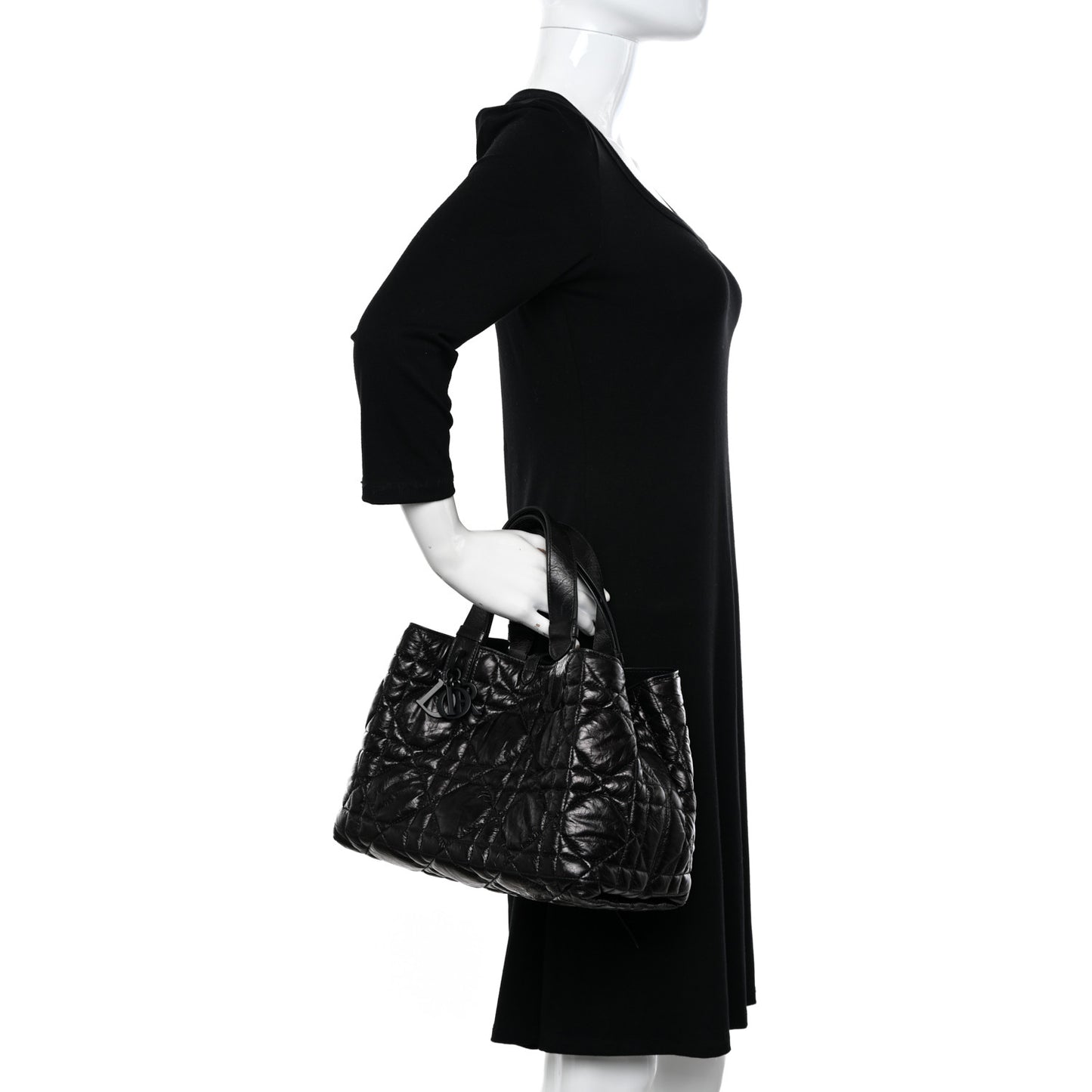 Crinkled Calfskin Cannage Medium Dior Tojours Bag Black