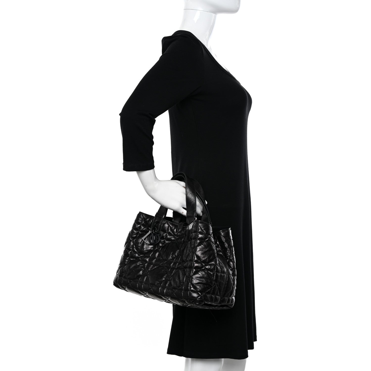 Christian Dior Crinkled Calfskin Cannage Medium Dior Tojours Bag Black 2 of 13