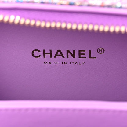 Chanel Tweed Quilted Small CC Filigree Vanity Case Purple Multicolor 6 of 10