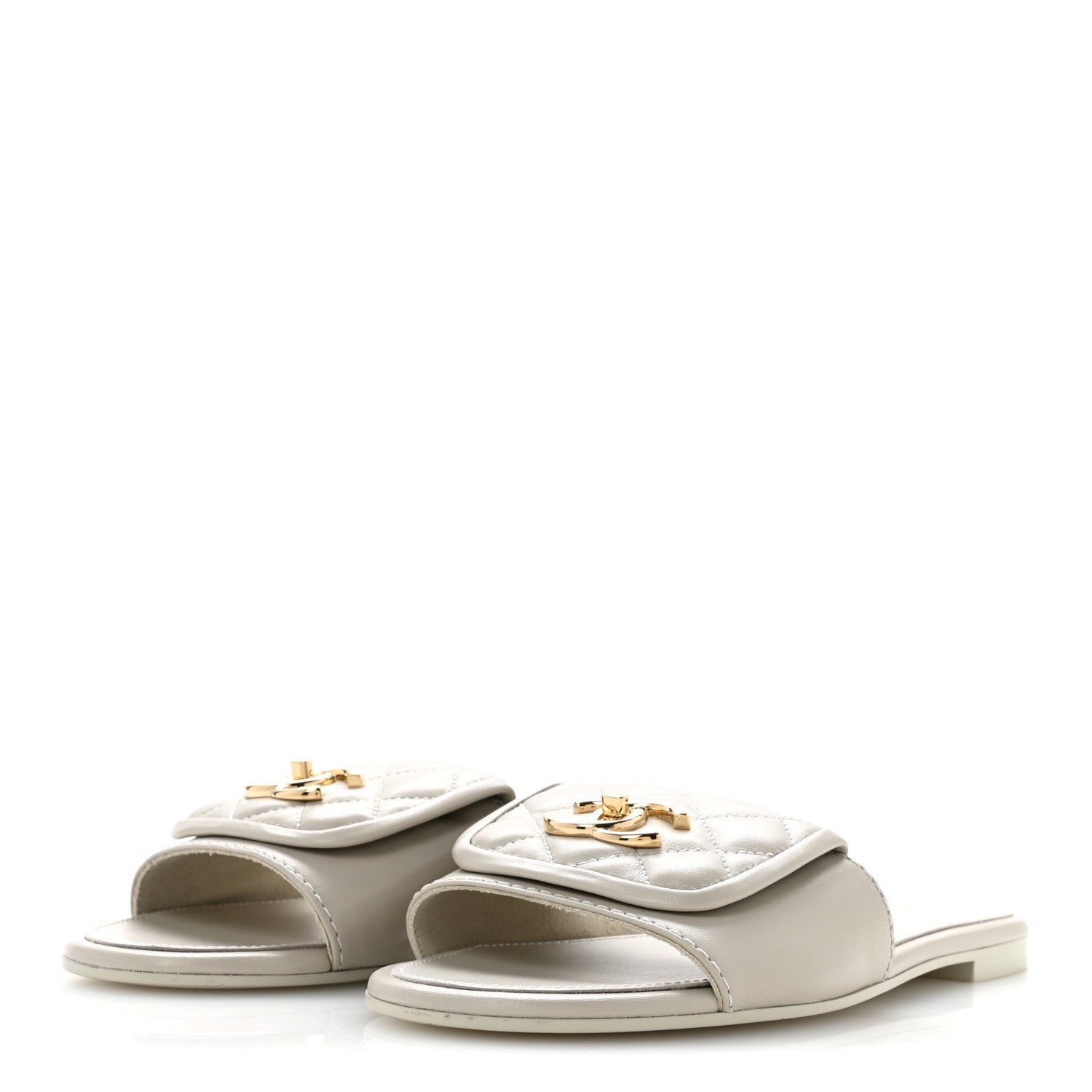 Chanel Lambskin Quilted Turnlock Flat Mules 38.5 Light Gray 4 of 10