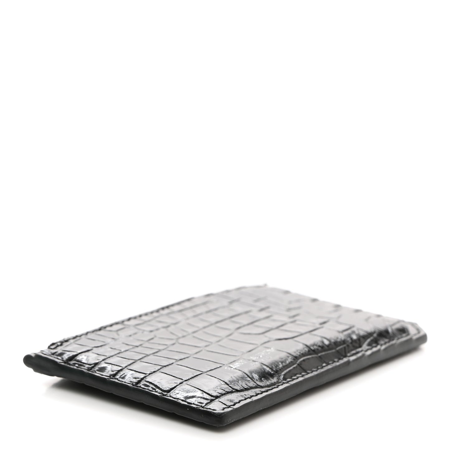 Calfskin Crocodile Embossed 5 Fragments Zip Pouch Card Holder Black