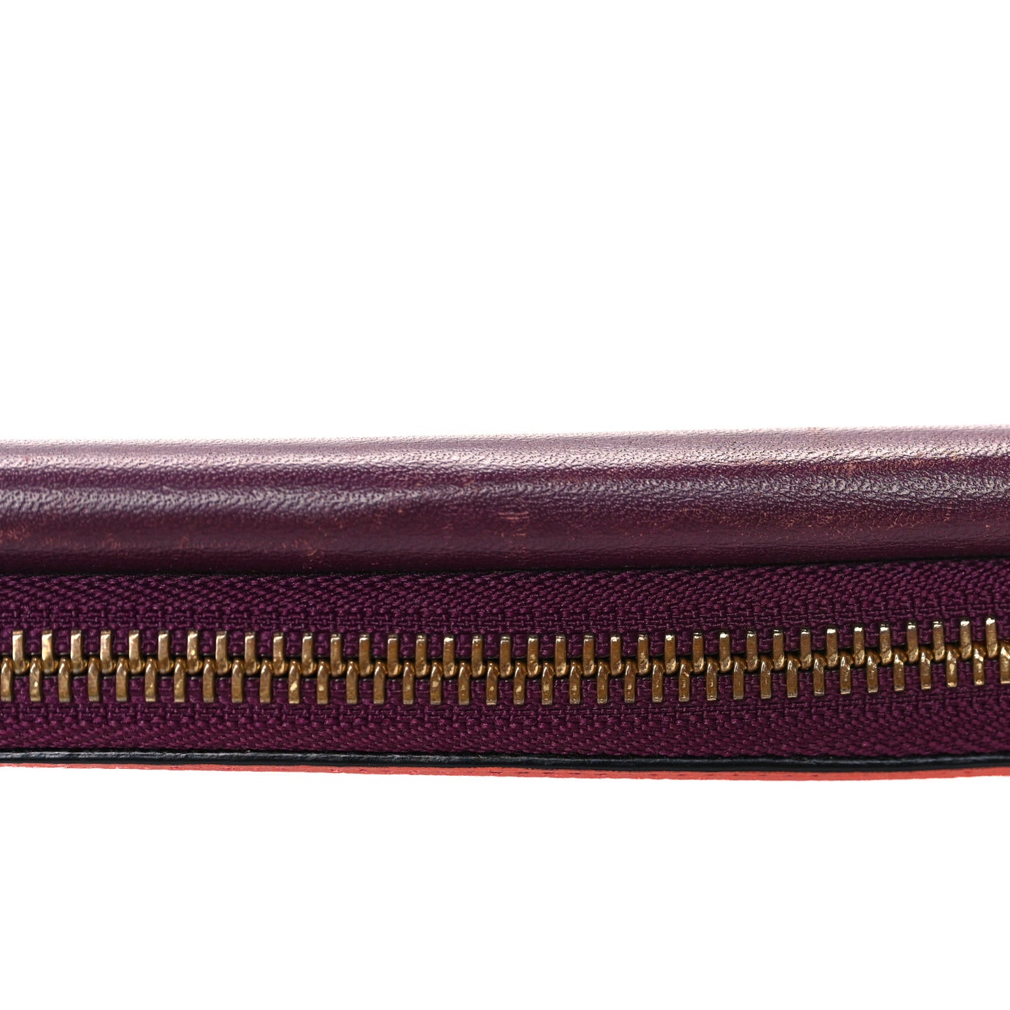 Calfskin Flap Long Wallet Orange Fizz Burgundy