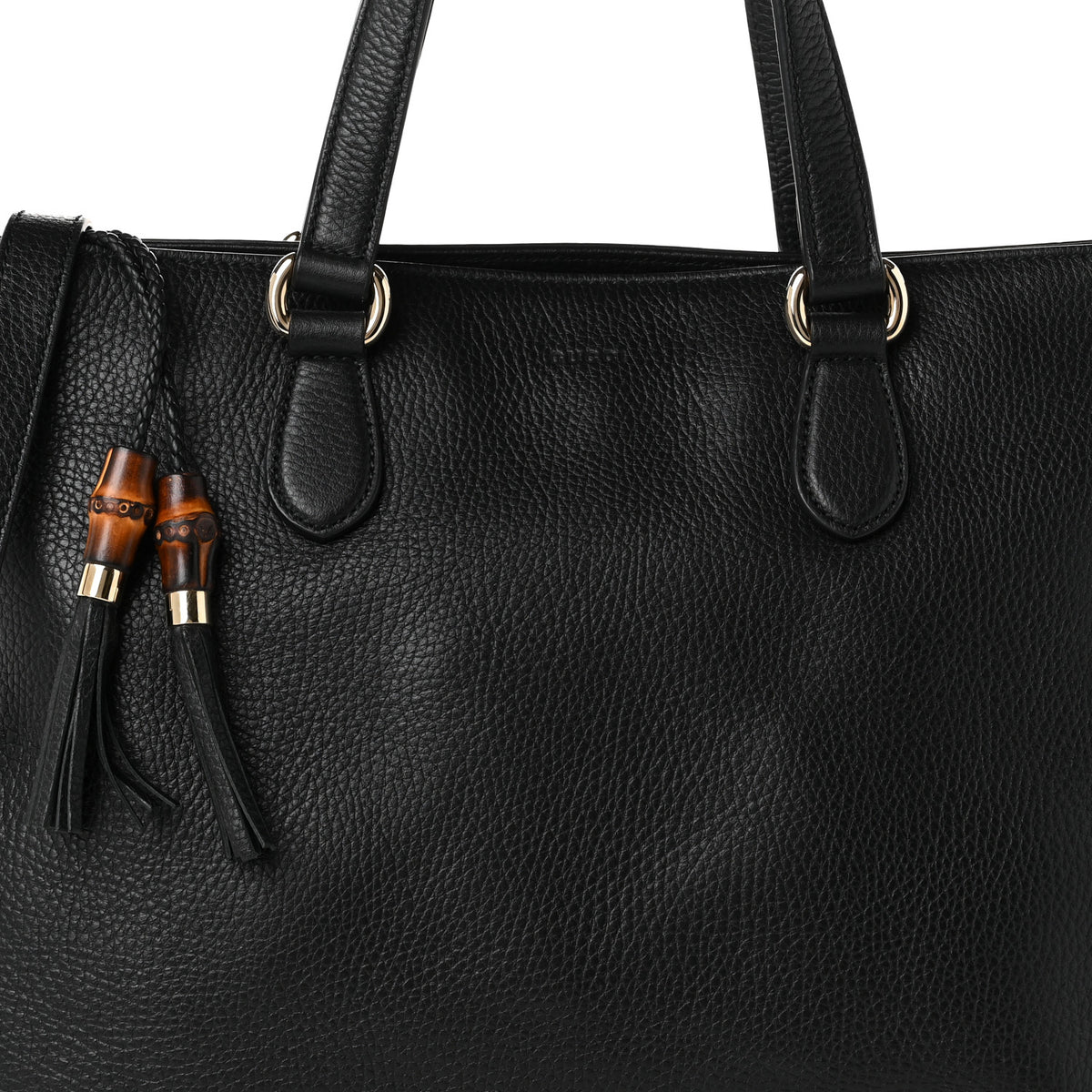 Pebbled Calfskin Convertible Bamboo Tassel Tote Black