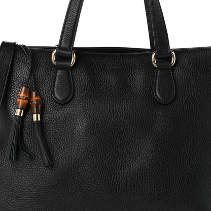 Gucci Pebbled Calfskin Convertible Bamboo Tassel Tote Black 8 of 10