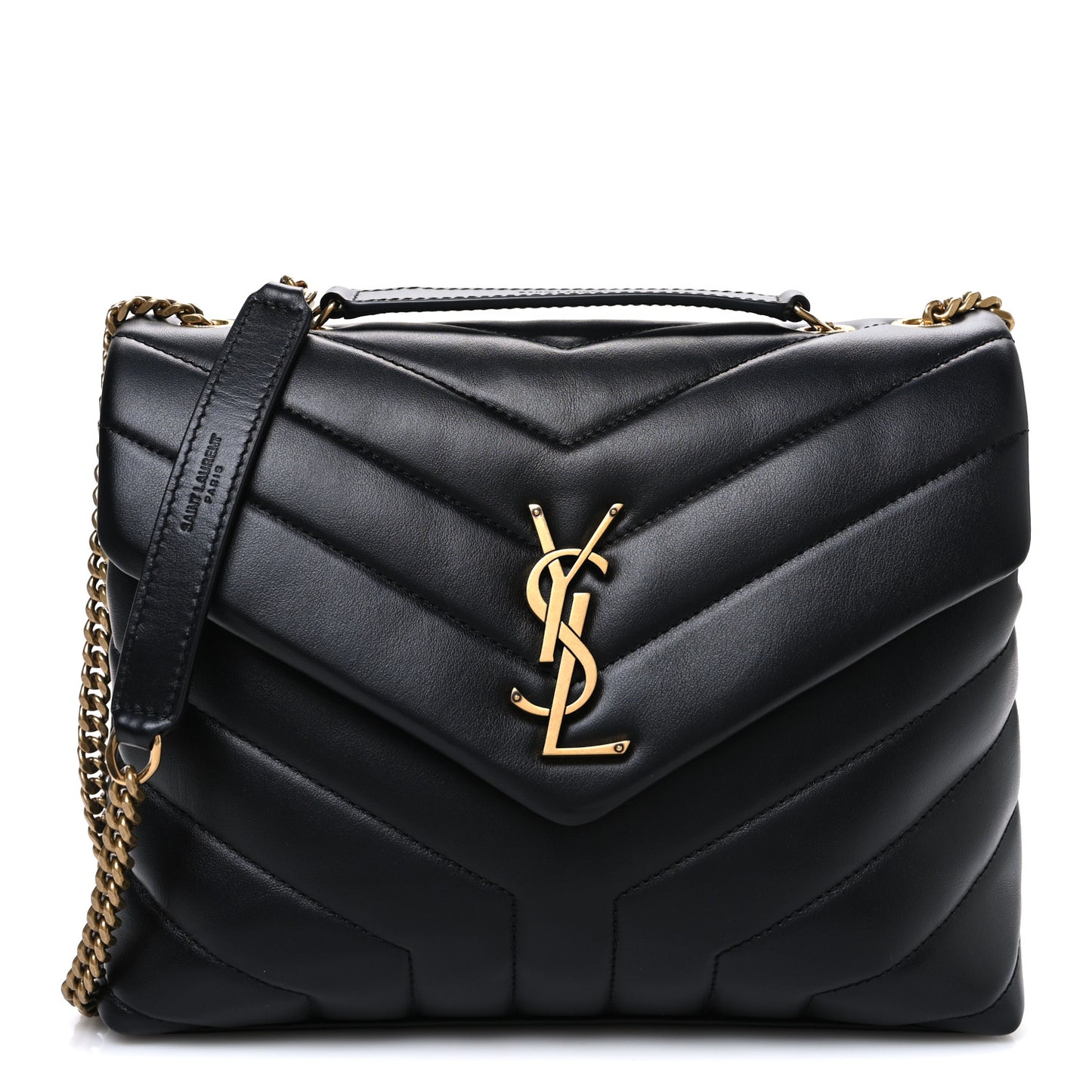 Calfskin Y Quilted Monogram Small Loulou Chain Satchel Black
