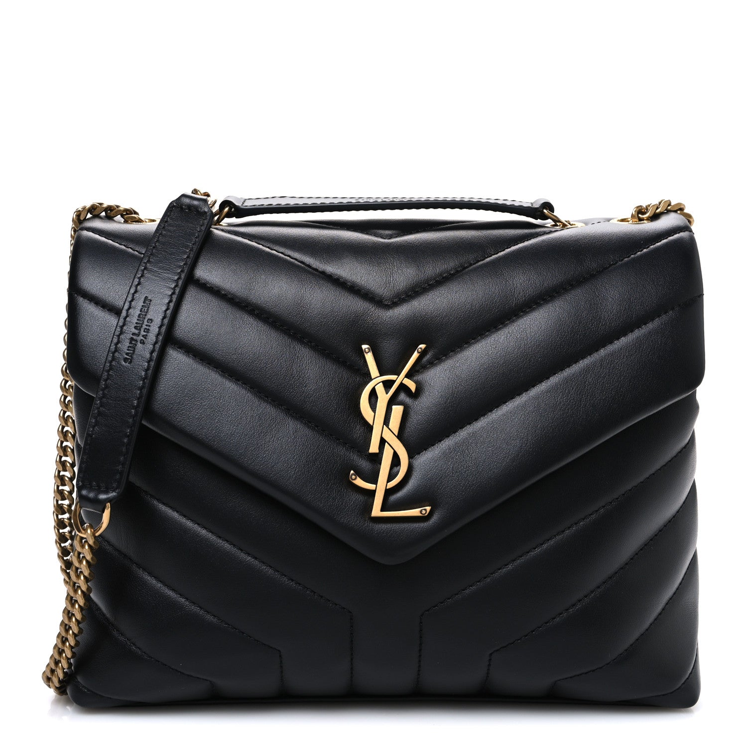 Saint Laurent Calfskin Y Quilted Monogram Small Loulou Chain Satchel Black 1 of 10