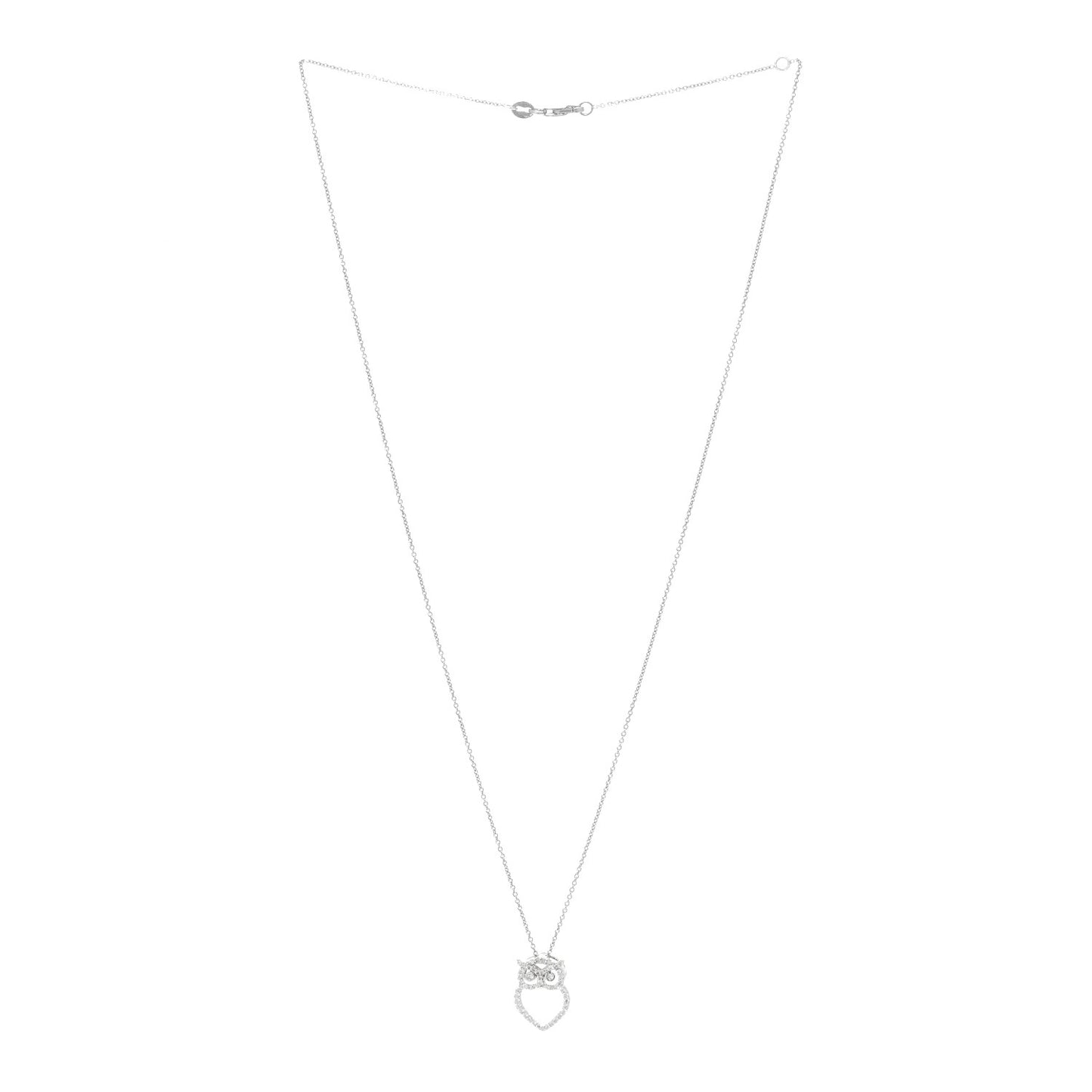 18K White Gold Diamond Tiny Treasures Outline Owl Pendant Necklace
