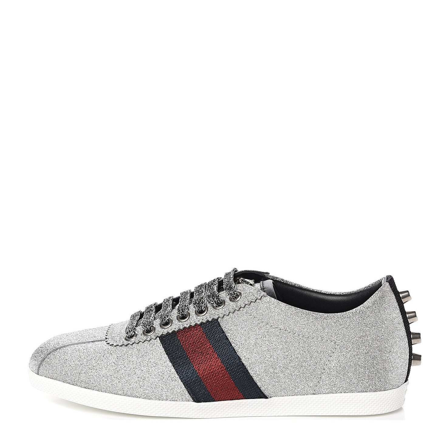 Glitter Fabric Studded Web Sneakers 37.5 Silver