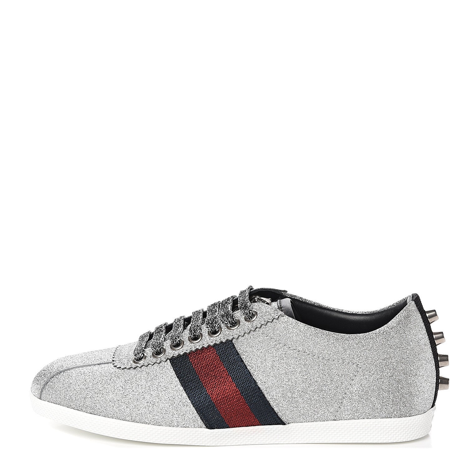 Gucci Glitter Fabric Studded Web Sneakers 37.5 Silver 1 of 10