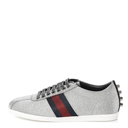 Gucci Glitter Fabric Studded Web Sneakers 37.5 Silver 1 of 10