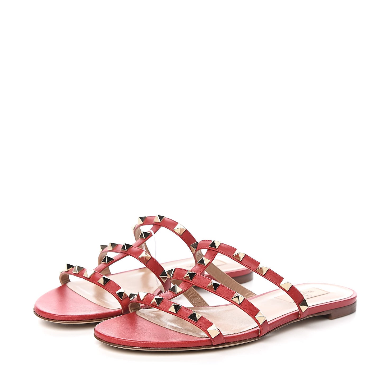 Nappa Rockstud Caged Flat Slide Sandals 38 Rouge Pur