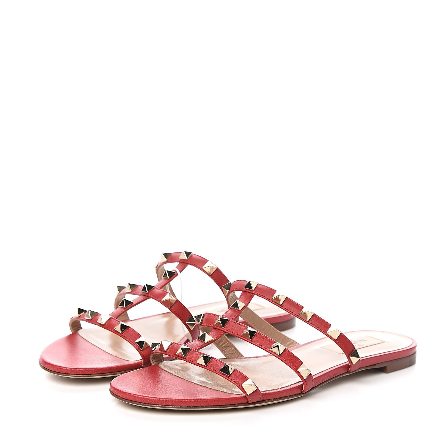 Valentino Garavani Nappa Rockstud Caged Flat Slide Sandals 38 Rouge Pur 3 of 7