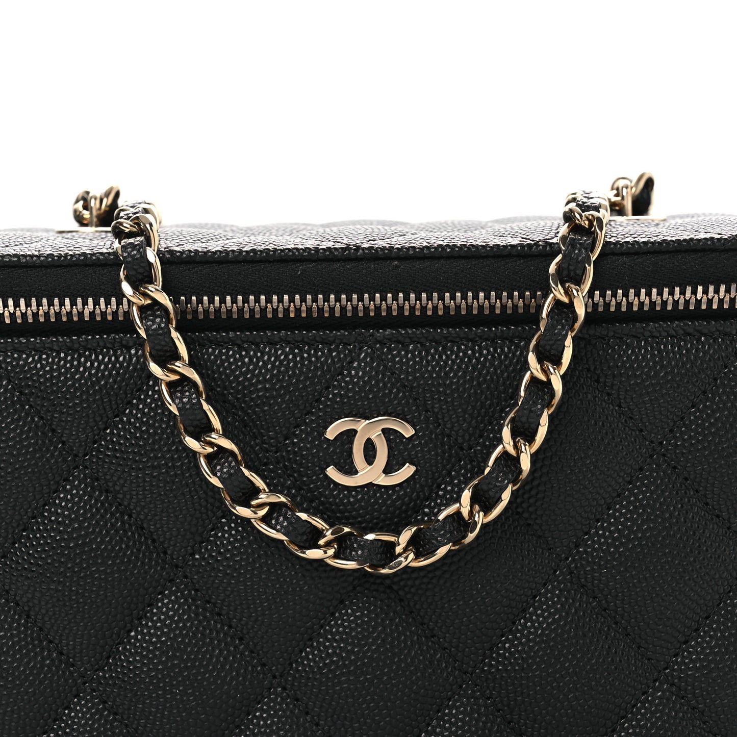 Caviar Quilted Small Vanity Case With Chain Black