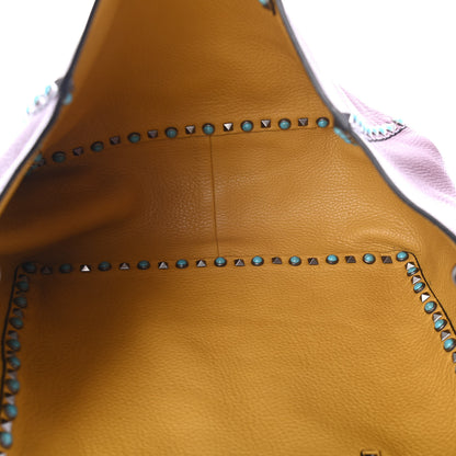 Valentino Garavani Stampa Alce Calfskin Medium Guitar Strap Rockstud Rolling Reversible Tote Wine Yellow 4 of 4