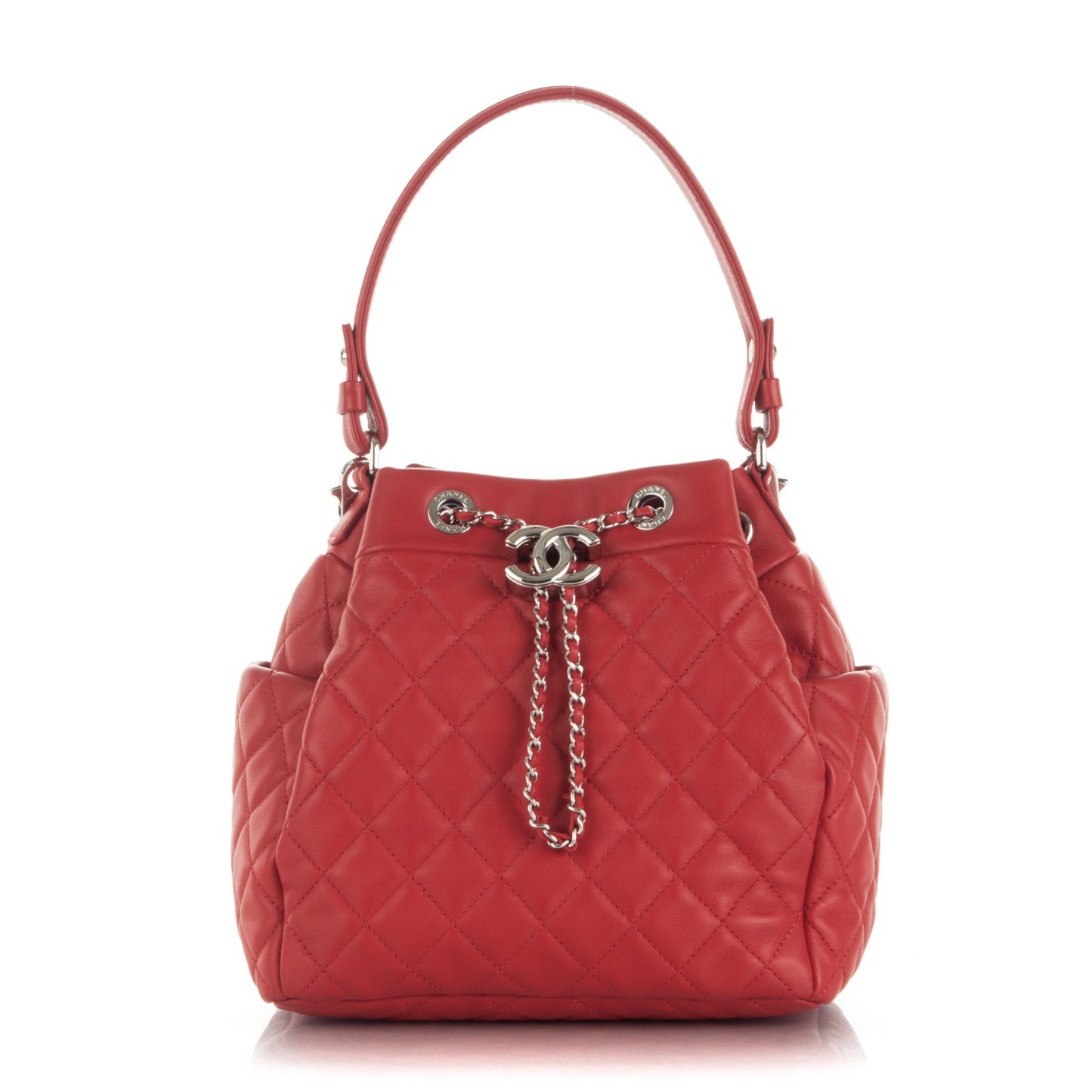 Lambskin Quilted Cuba Drawstring Tote Red