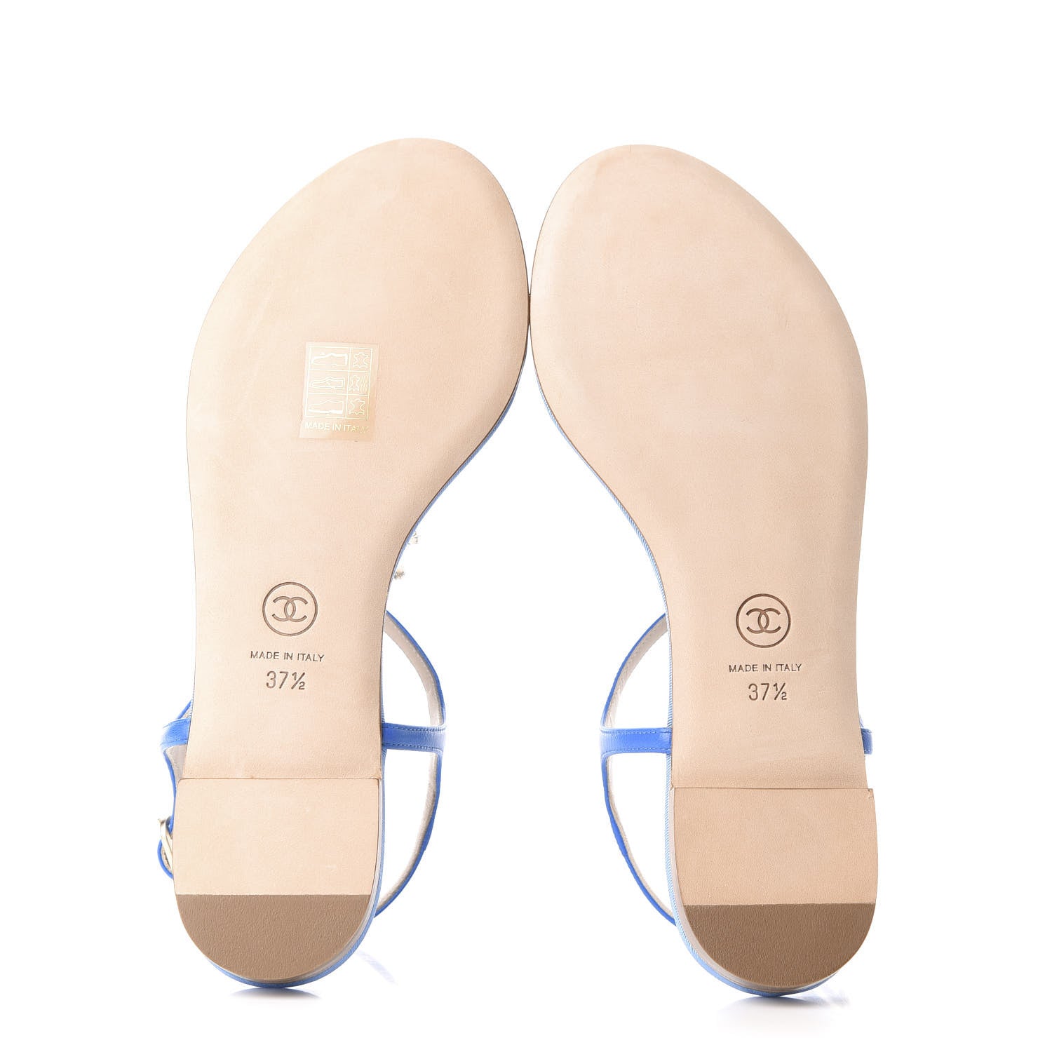 Chanel Shiny Kidskin CC Logo Thong Sandals 37.5 Blue 6 of 10