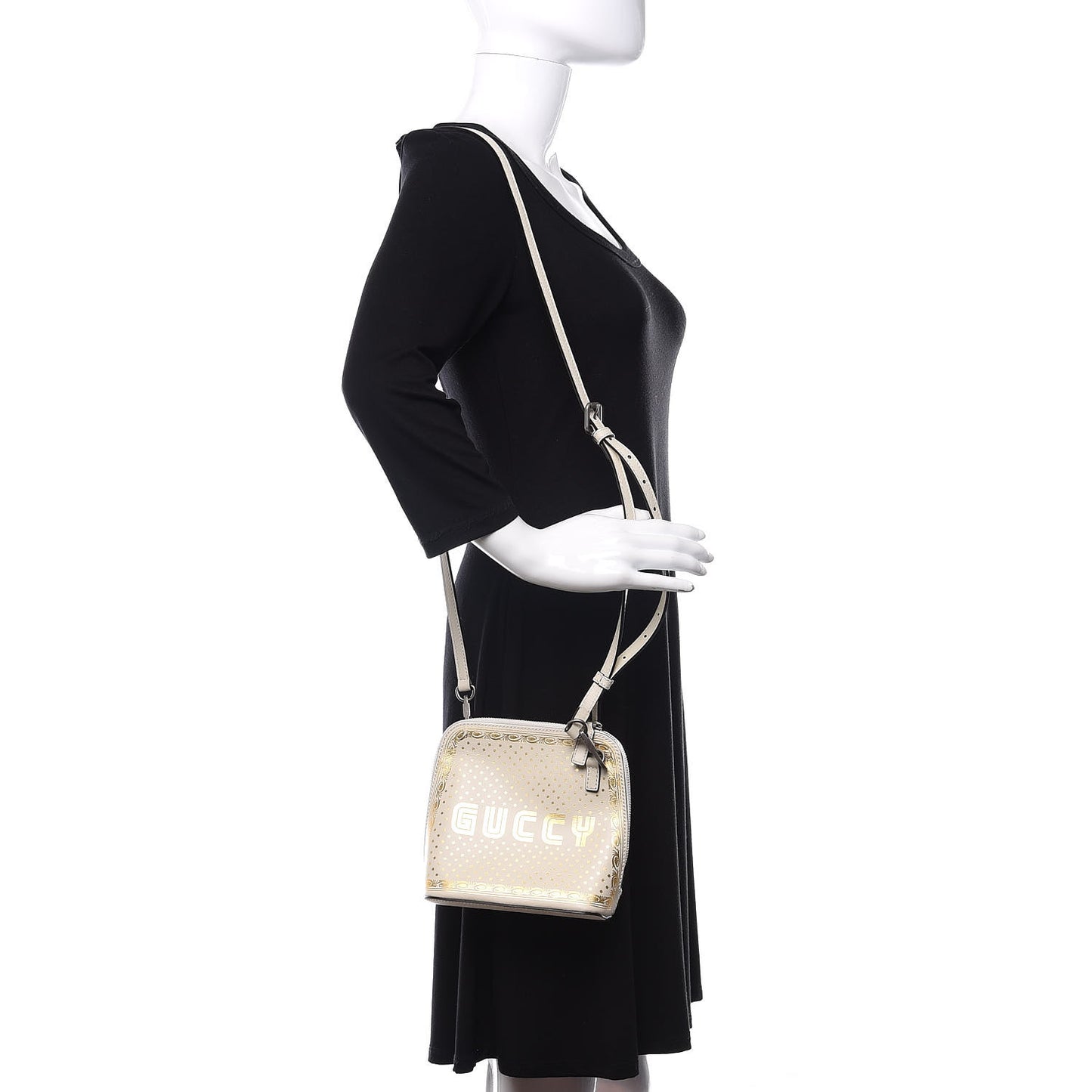 X SEGA Calfskin GUCCY Stars Mini Dome Shoulder Bag Moon Steller White Gold