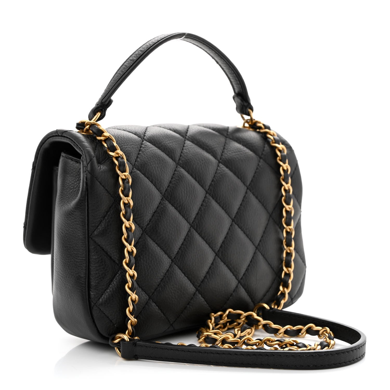 Chanel Calfskin Quilted Top Handle Flap Black 3 of 13