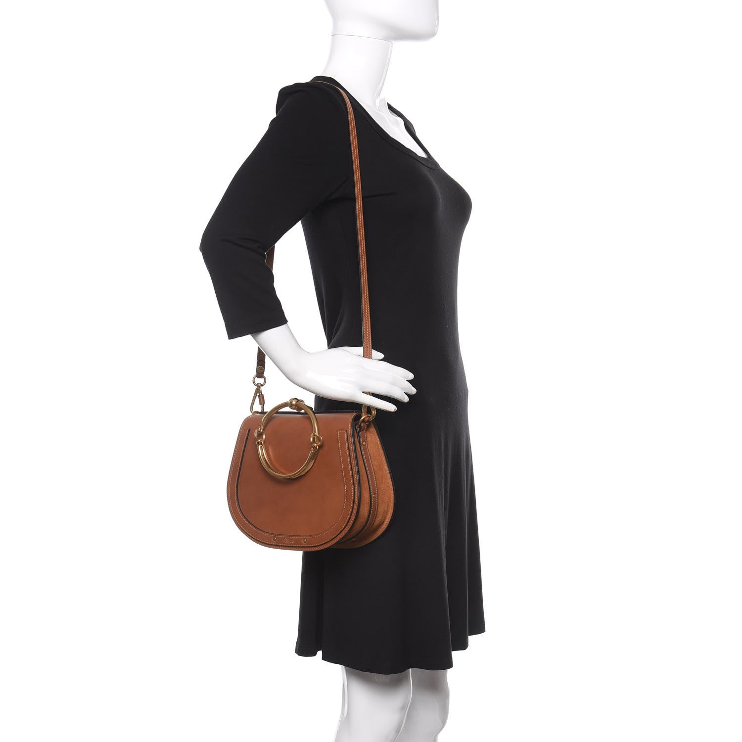Chloe Calfskin Suede Medium Nile Bracelet Bag Caramel 2 of 10