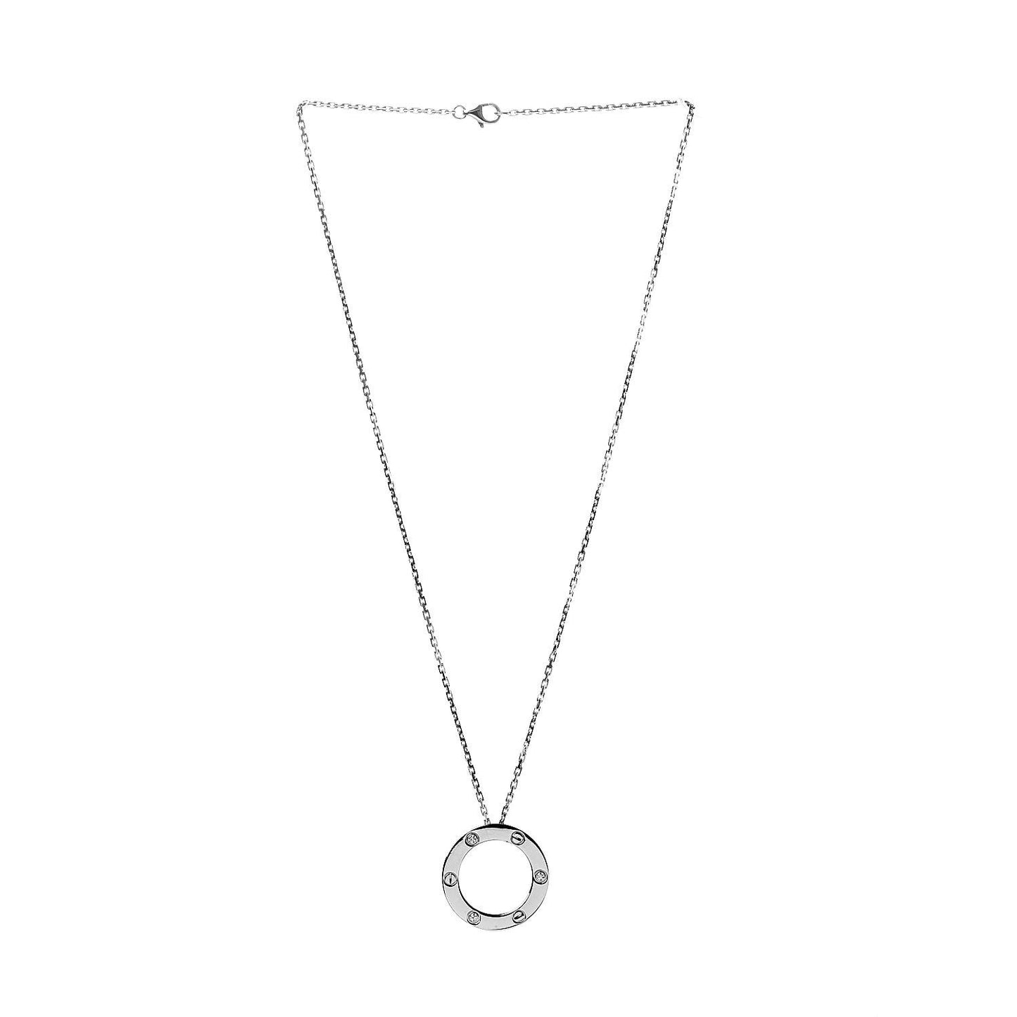 18K White Gold 3 Diamonds LOVE Pendant Necklace
