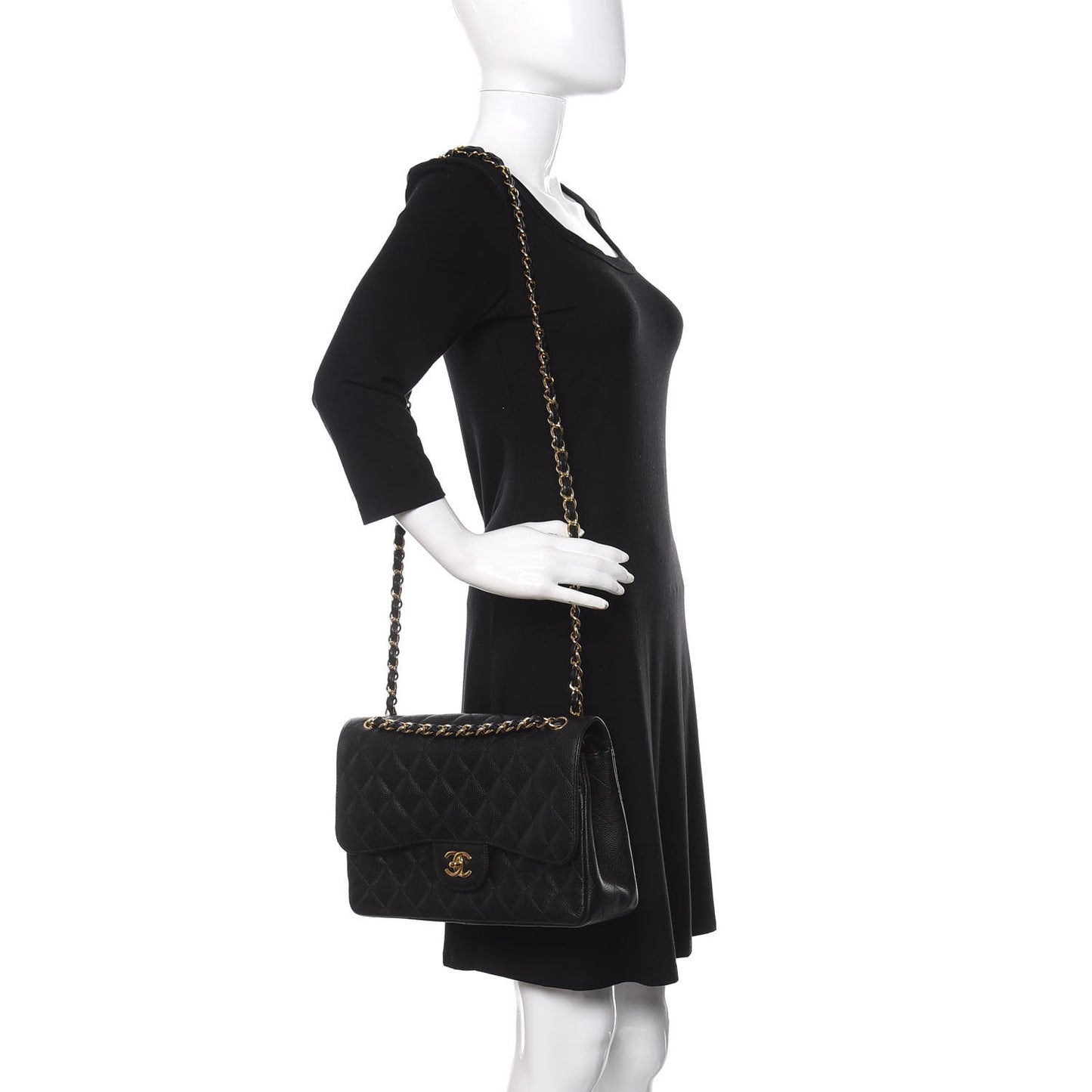 Caviar Quilted Jumbo Double Flap Black