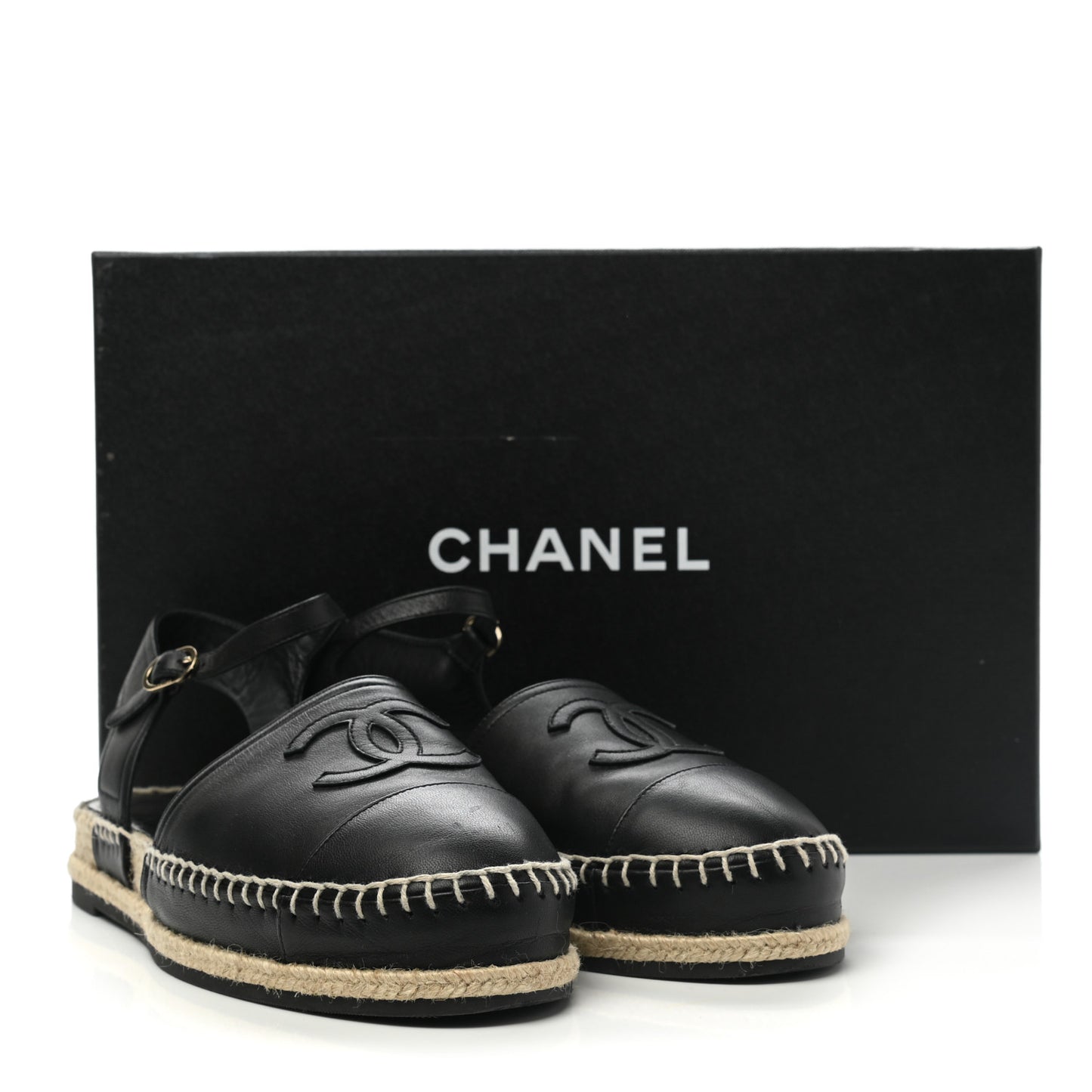 Lambskin Cap Toe CC Espadrilles Sandals 38 Black
