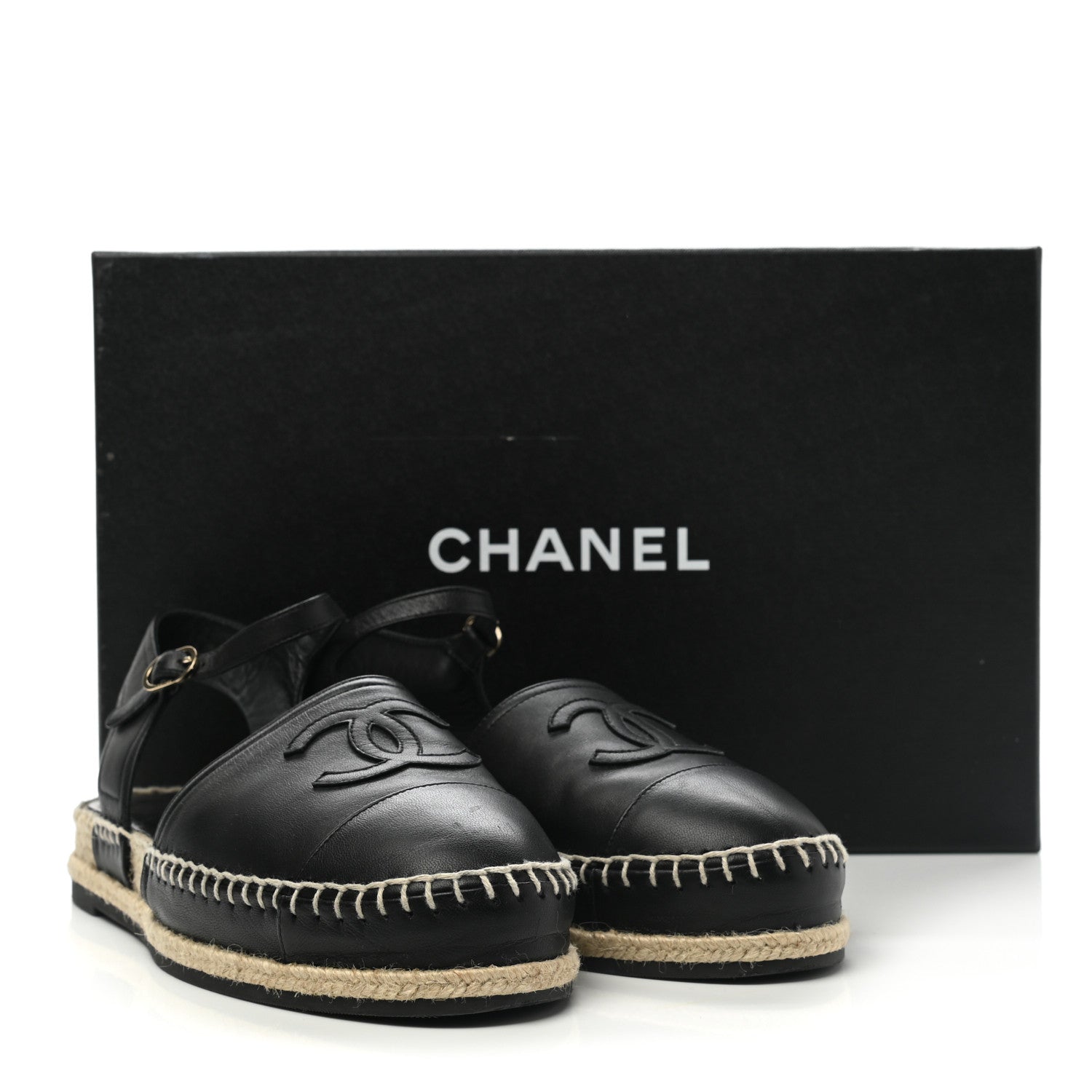 Chanel Lambskin Cap Toe CC Espadrilles Sandals 38 Black 10 of 10